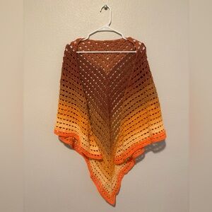 Handmade Acrylic Gradient Orange Crochet Shawl Wrap - Made by Me